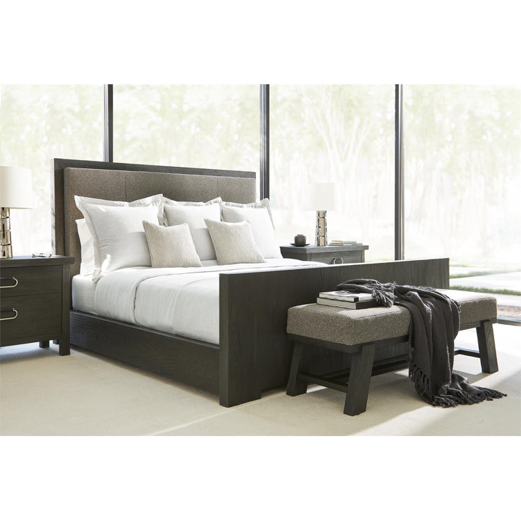 L'Ombre Charcoal Transitional King Upholstered Bed with Pine Frame