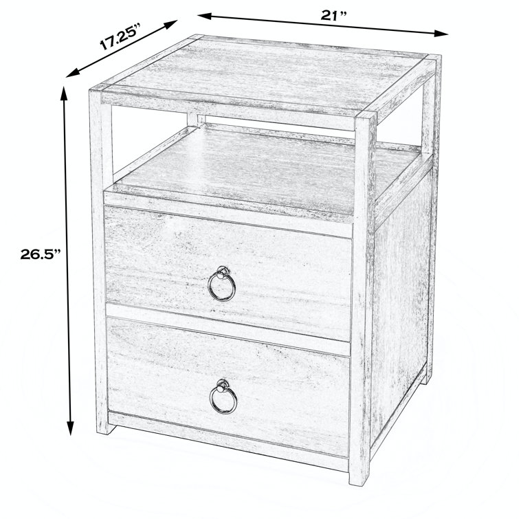 Lark Minimalist Navy 2-Drawer Nightstand with Open Shelf
