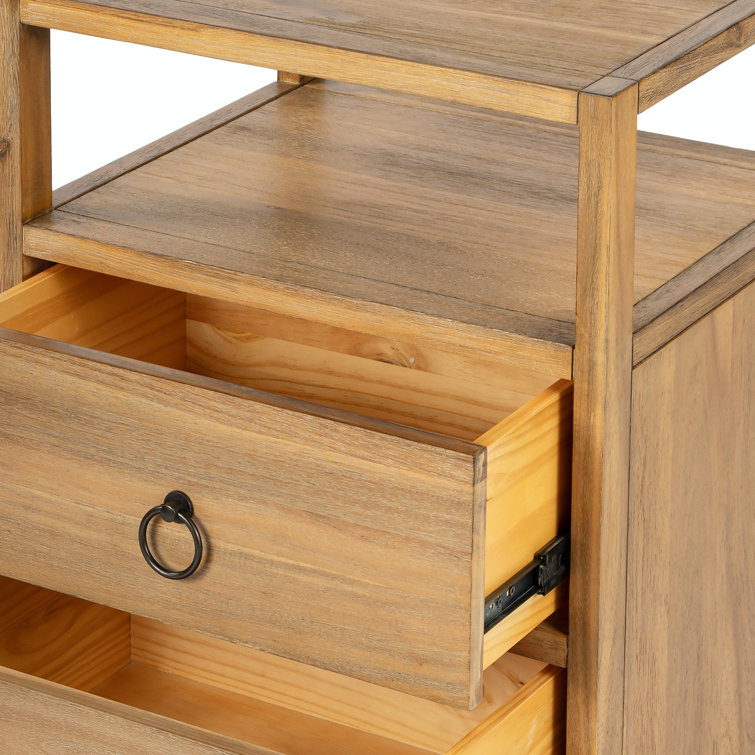 Lark Natural Wood 2-Drawer Nightstand with Open Shelf