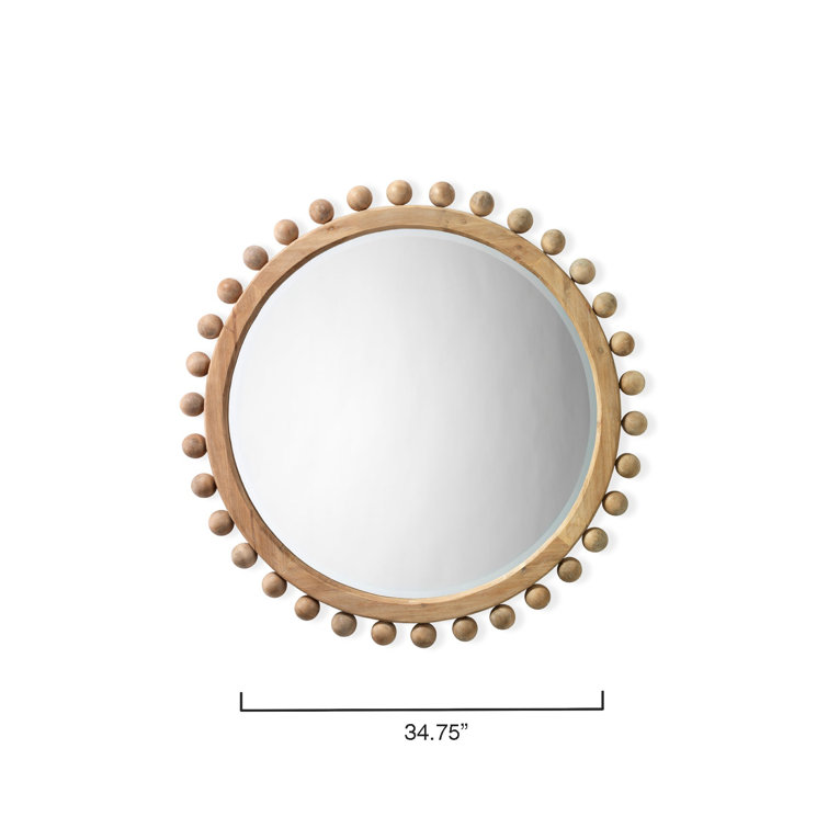Orion Round Light Wood Mirror with Gold Ornamental Beads
