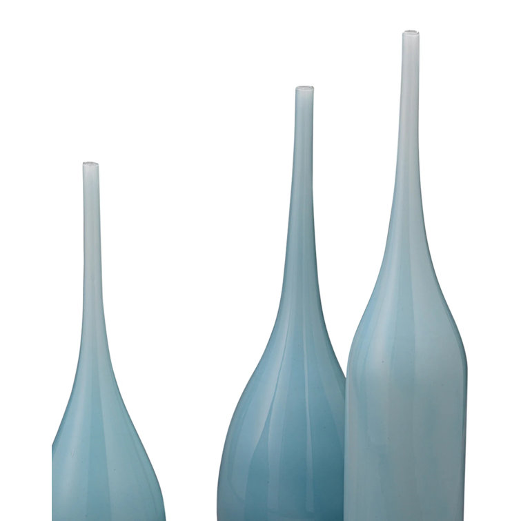 Periwinkle Blue Handblown Glass Decorative Vase Set