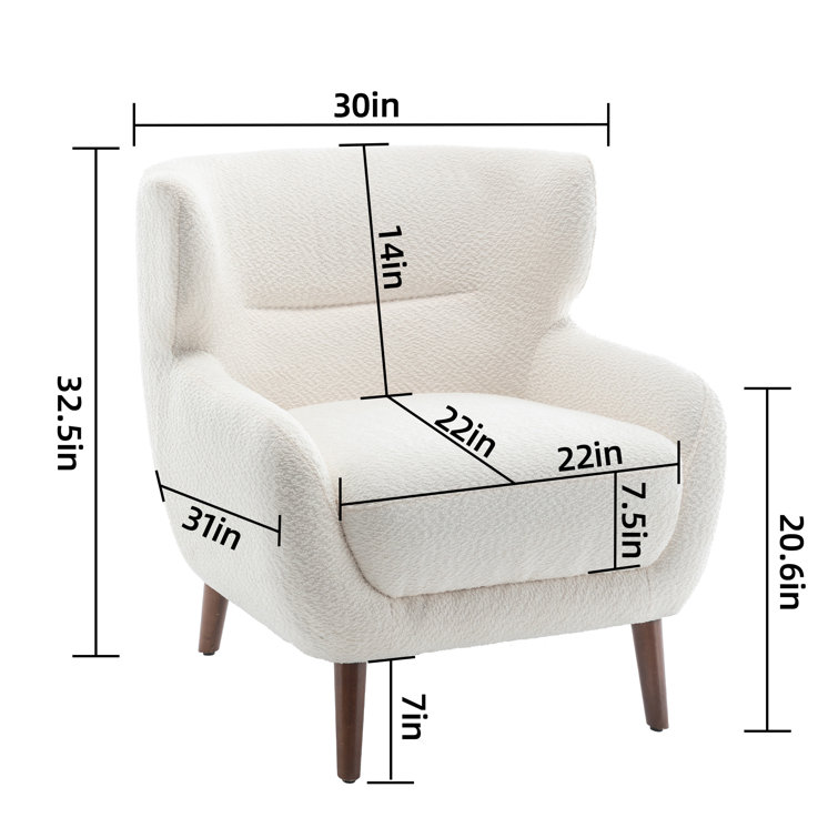 White Velvet Upholstered Barrel Accent Chair Set with Wooden Legs