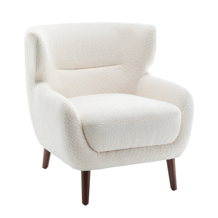 White Velvet Upholstered Barrel Accent Chair Set with Wooden Legs
