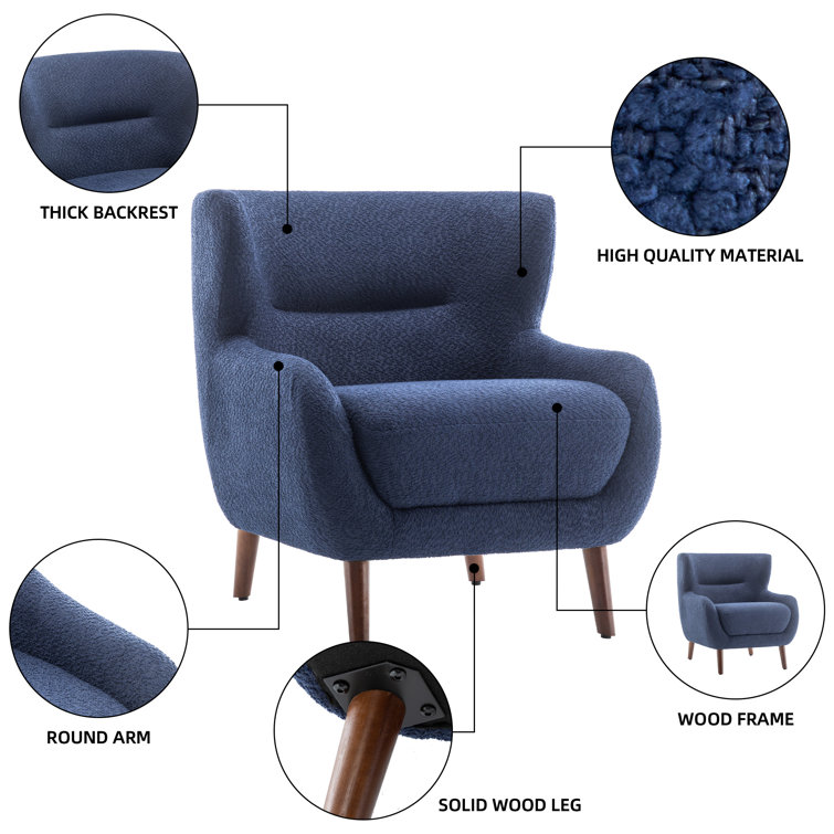 Blue Velvet Barrel Accent Chair Set with Solid Wood Legs