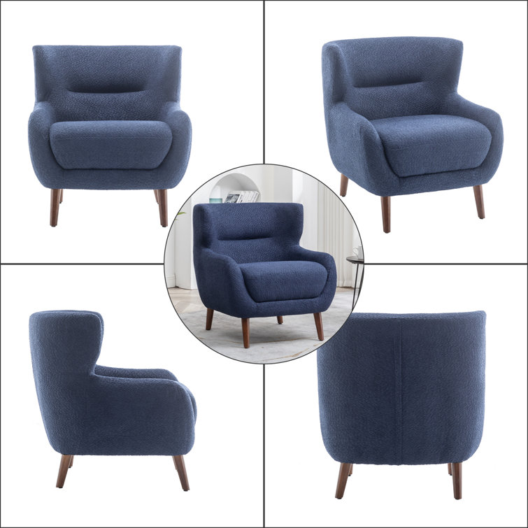 Blue Velvet Barrel Accent Chair Set with Solid Wood Legs