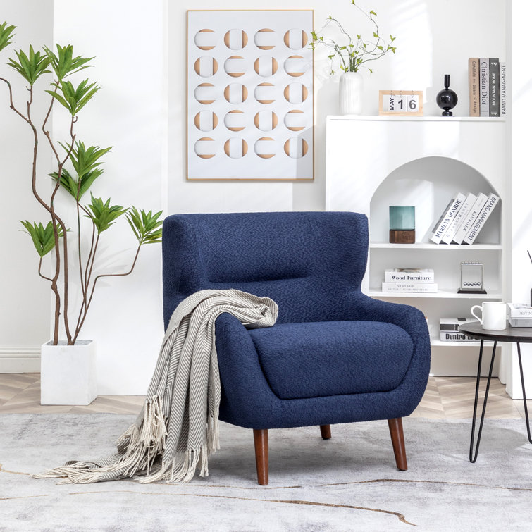 Blue Velvet Barrel Accent Chair Set with Solid Wood Legs