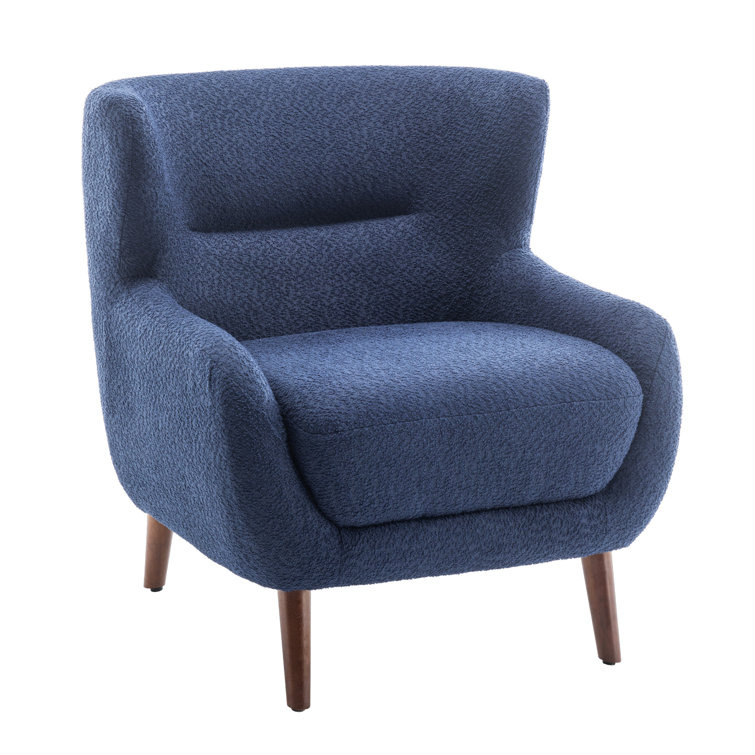 Blue Velvet Barrel Accent Chair Set with Solid Wood Legs