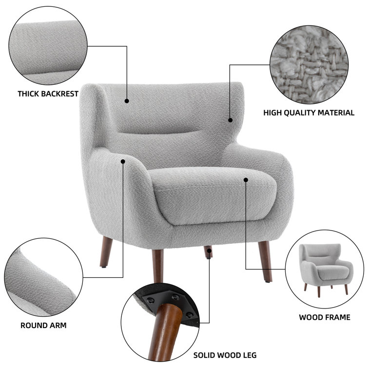 Gray Velvet Barrel Accent Chair Set with Solid Wood Legs