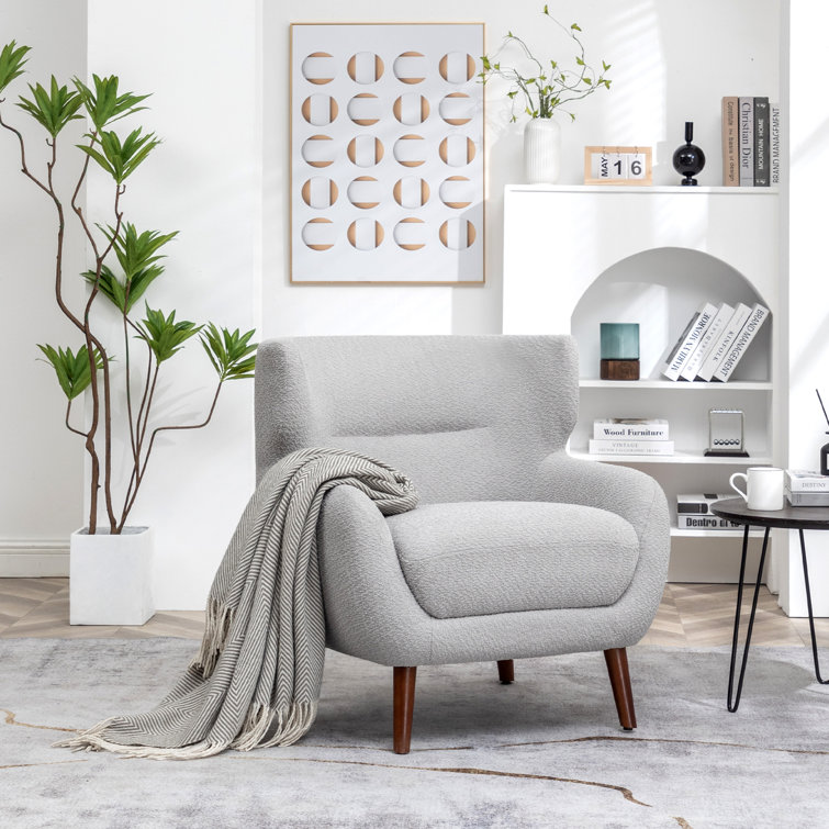 Gray Velvet Barrel Accent Chair Set with Solid Wood Legs