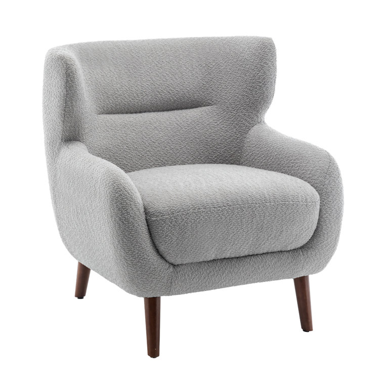 Gray Velvet Barrel Accent Chair Set with Solid Wood Legs
