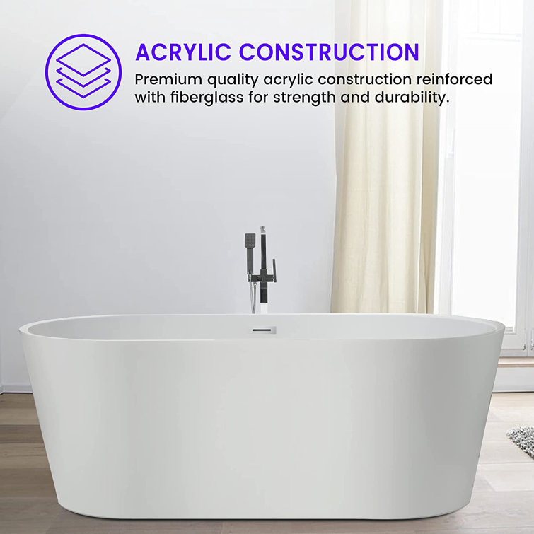 Iris 59" White Freestanding Acrylic Soaking Bathtub