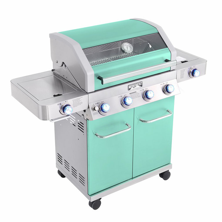 Green Stainless Steel 4-Burner Propane Gas Grill with Side Burner