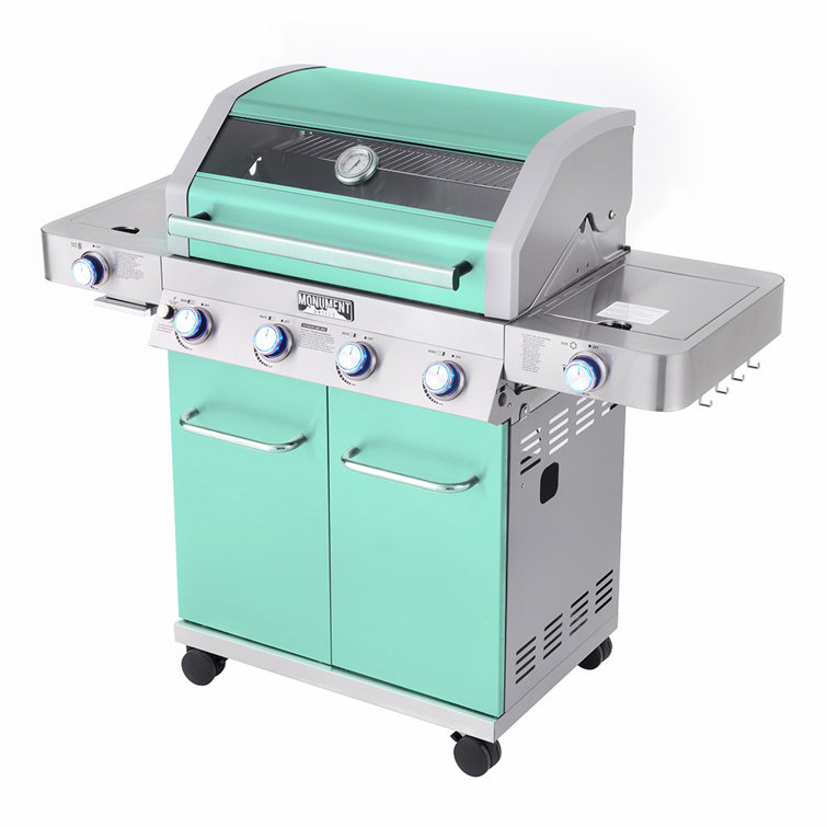 Green Stainless Steel 4-Burner Propane Gas Grill with Side Burner
