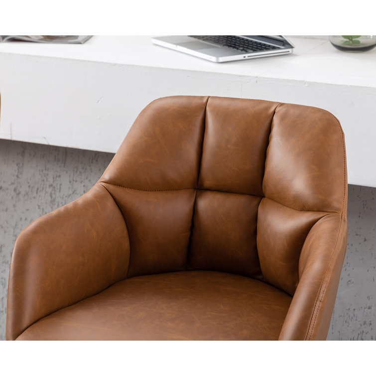 Modern Brown Faux Leather Swivel Bar Stools with Iron Base, Set of 2