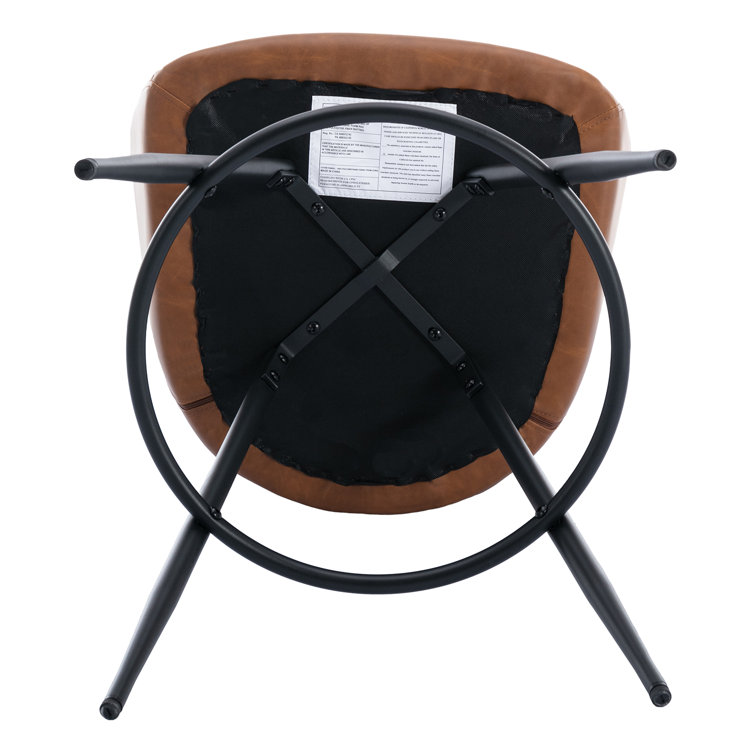 Modern Brown Faux Leather Swivel Bar Stools with Iron Base, Set of 2