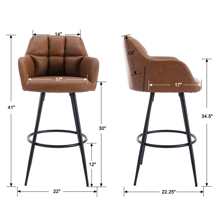 Modern Brown Faux Leather Swivel Bar Stools with Iron Base, Set of 2