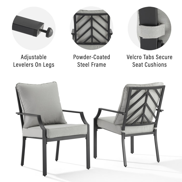 Otto 22.75" Gray and Matte Black Steel Outdoor Dining Chair with Cushions