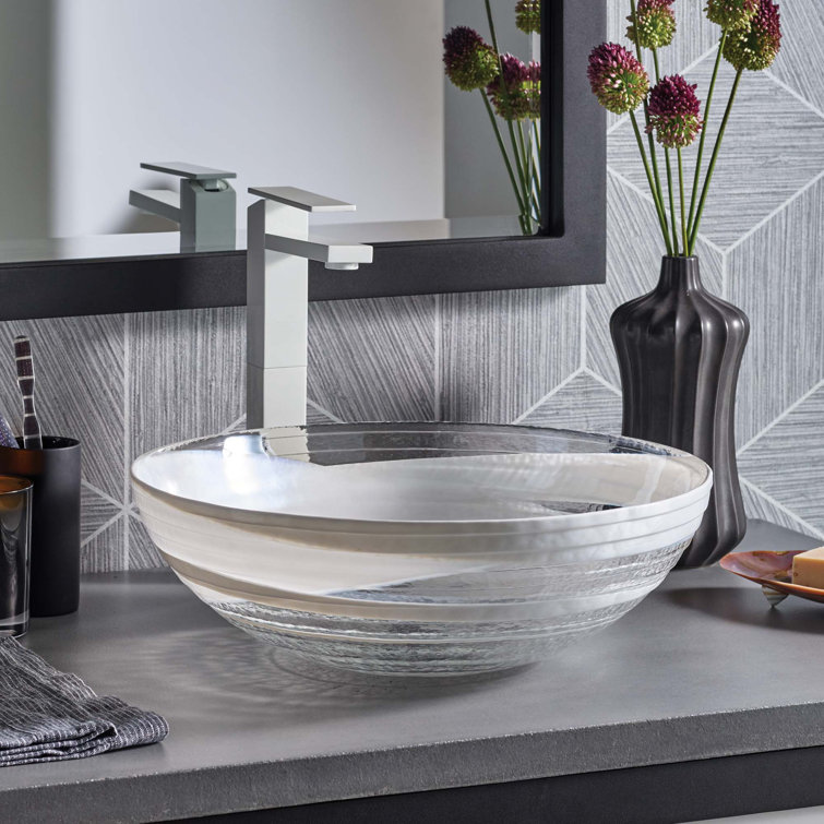 Seaspray 16" Circular Glass Vessel Bathroom Sink