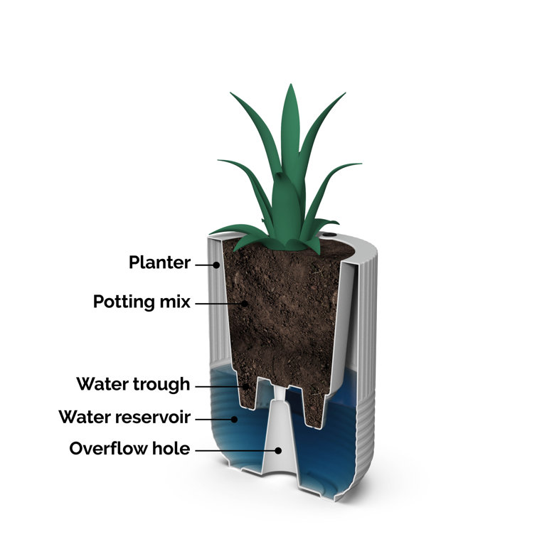 Arden 18" Black Round Self-Watering Polyethylene Planter