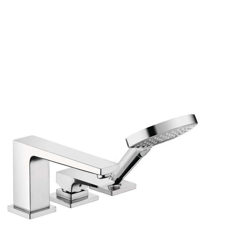 Metropol 8 7/8" Brushed Nickel Modern Deck Mounted Tub Faucet with Handshower