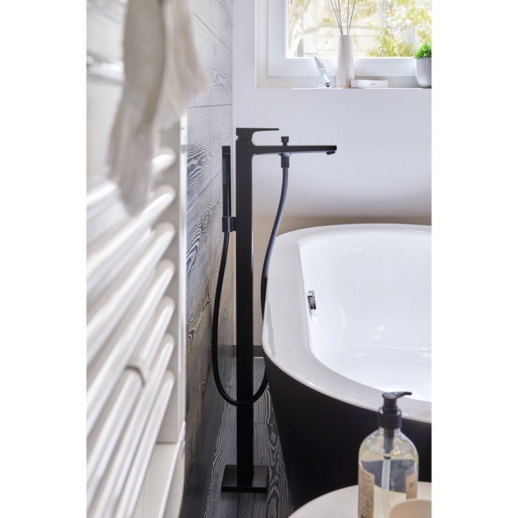 Elegant Black and Chrome 4-Hole Deck Mounted Tub Faucet with Handshower