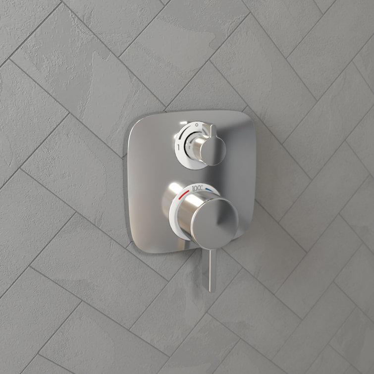 Brushed Nickel Modern Wall-Mounted Thermostatic Shower Trim