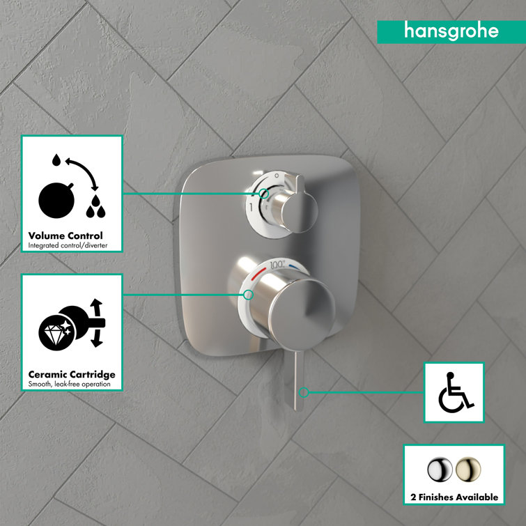 Brushed Nickel Modern Wall-Mounted Thermostatic Shower Trim