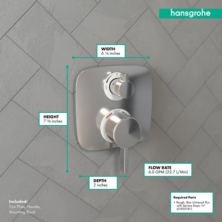 Brushed Nickel Modern Wall-Mounted Thermostatic Shower Trim