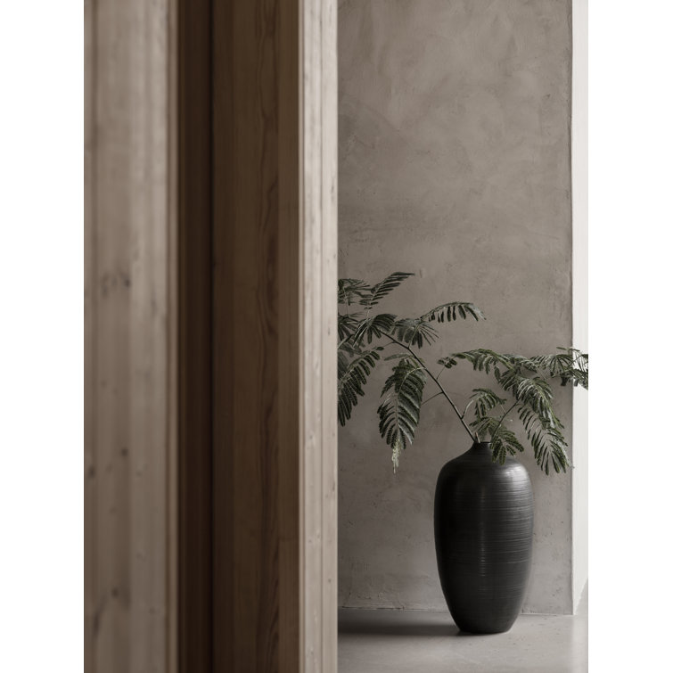 Black Ceramic Tulip-Shaped Floor Vase