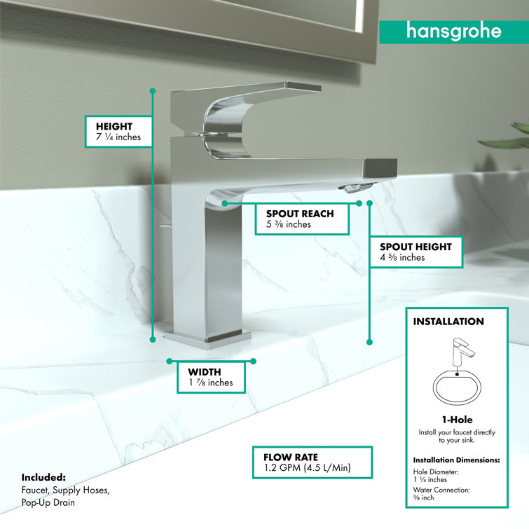 Sleek Modern Black Chrome Single-Hole Bathroom Faucet with Drain Assembly