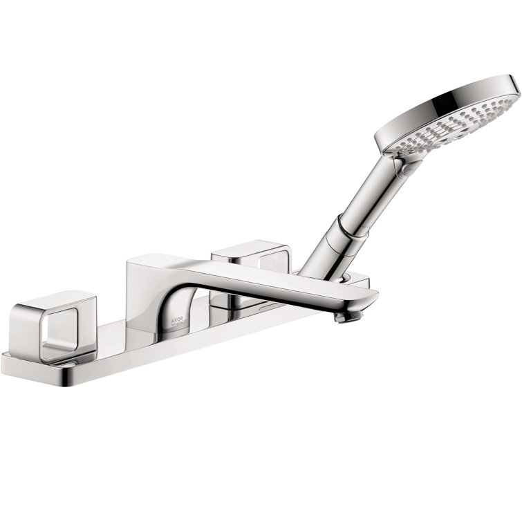 Chrome Brass Modern Deck Mounted Widespread Faucet with Handshower