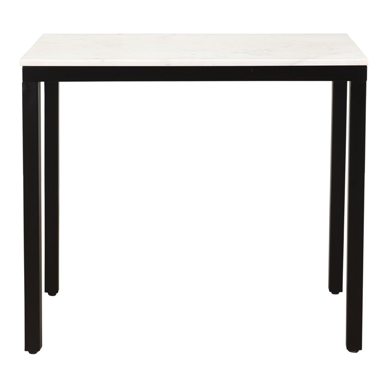 White Marble and Black Iron Compact Desk