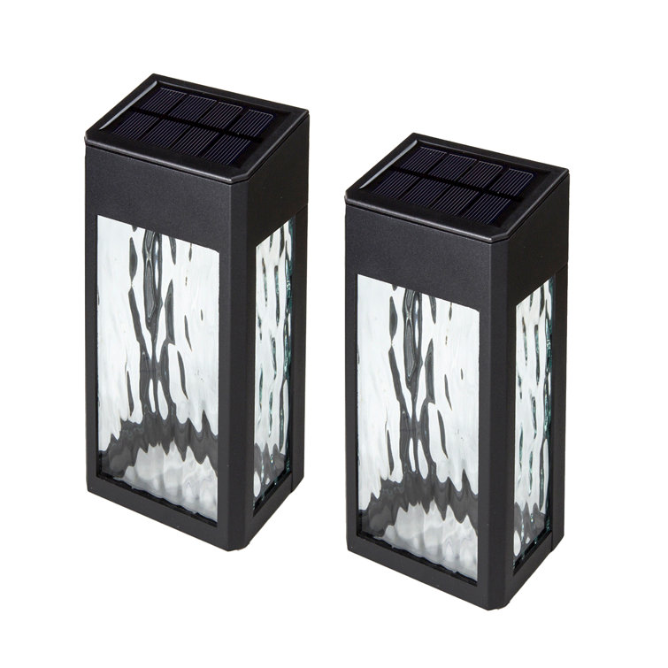 Black Aluminum Solar LED Deck and Wall Lights, Set of 2
