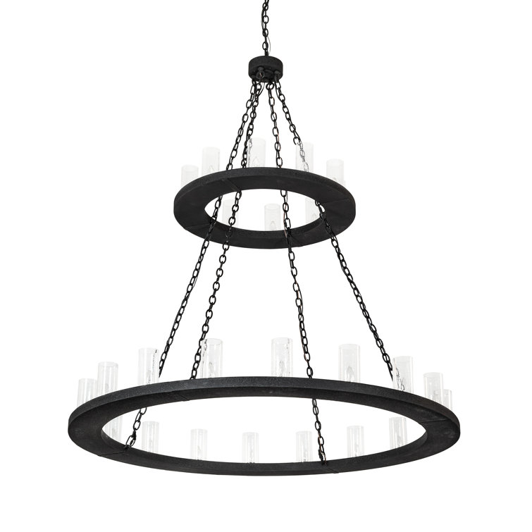 Loxley Black 28-Light Wagon Wheel Chandelier with Glass Shades