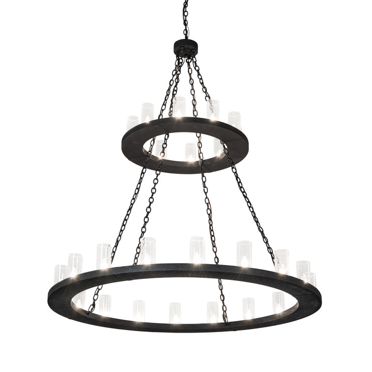 Loxley Black 28-Light Wagon Wheel Chandelier with Glass Shades
