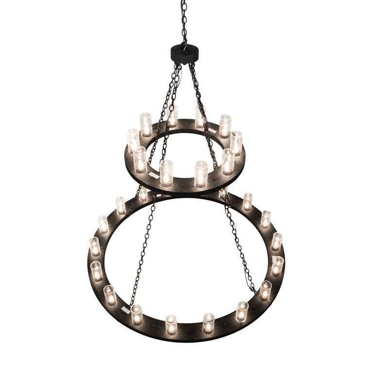 Loxley Black 28-Light Wagon Wheel Chandelier with Glass Shades