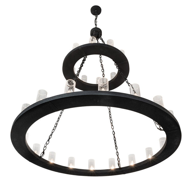 Loxley Black 28-Light Wagon Wheel Chandelier with Glass Shades