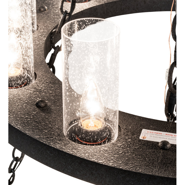Loxley Black 28-Light Wagon Wheel Chandelier with Glass Shades