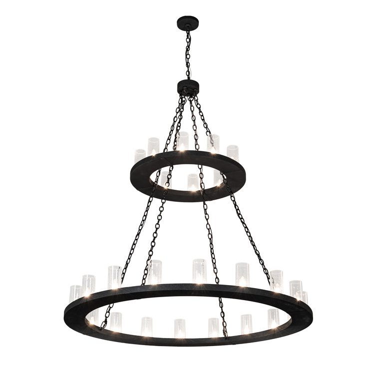 Loxley Black 28-Light Wagon Wheel Chandelier with Glass Shades
