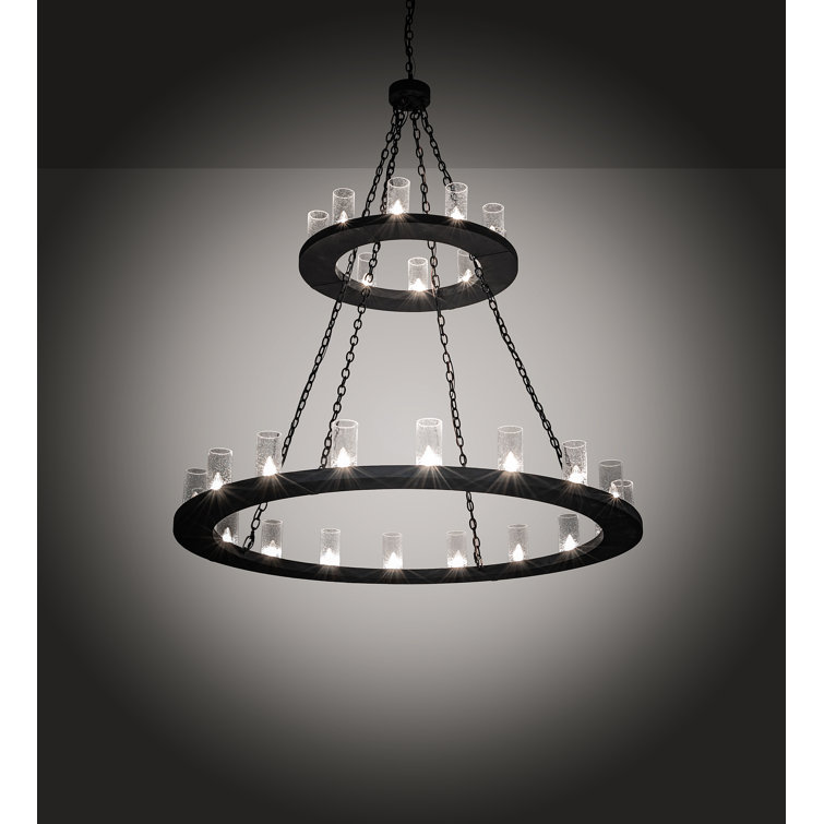 Loxley Black 28-Light Wagon Wheel Chandelier with Glass Shades