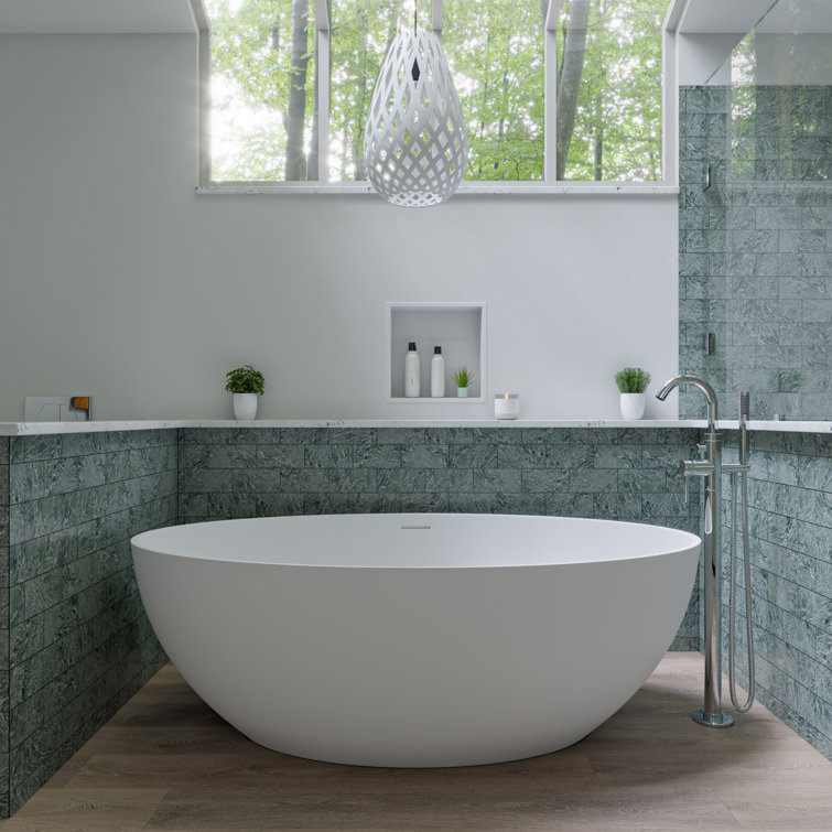 67'' Matte White Resin Freestanding Soaking Bathtub