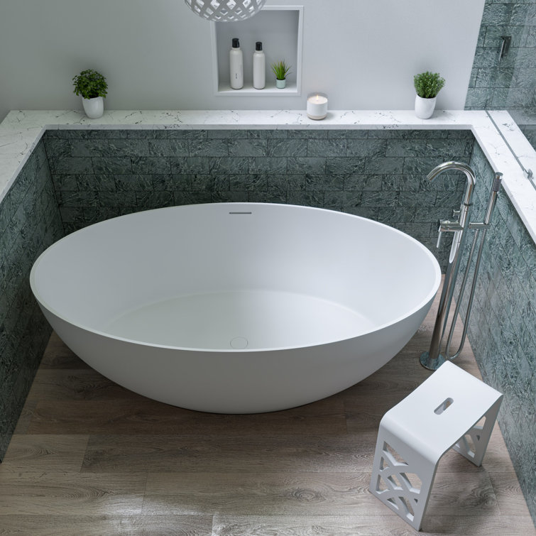 67'' Matte White Resin Freestanding Soaking Bathtub