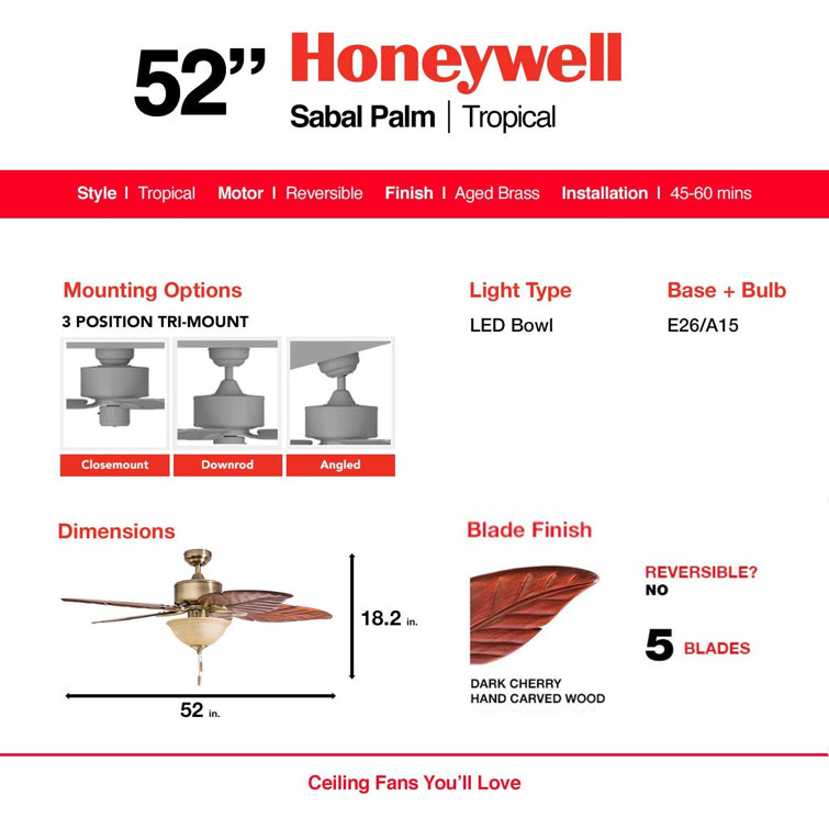 52" Brass Tropical Ceiling Fan with Hand Carved Wood Blades