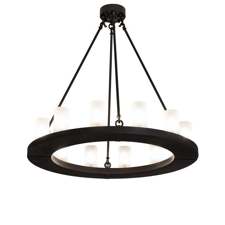 Loxley 36" Wrought Iron 12-Light Chandelier with Frosted Glass