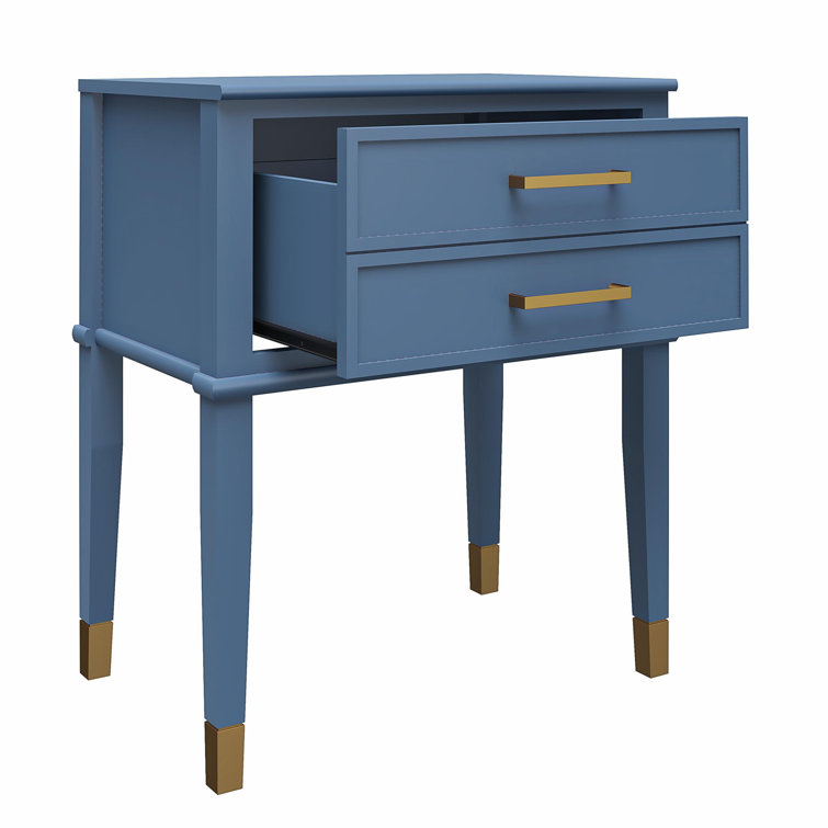 Stone Blue Wooden End Table with Gold Accents and Storage