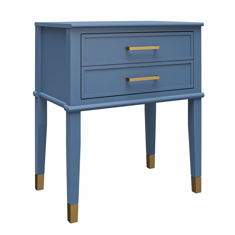 Stone Blue Wooden End Table with Gold Accents and Storage