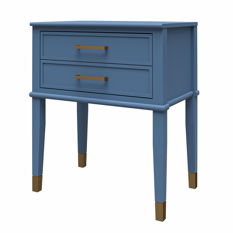 Stone Blue Wooden End Table with Gold Accents and Storage