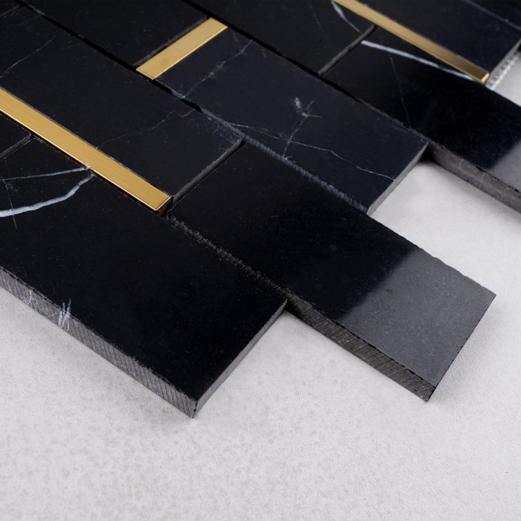 Bianco 12x12 Black and Gold Marble Brick Joint Mosaic Tile