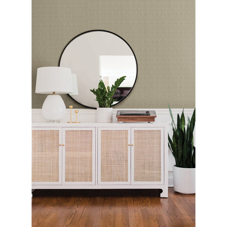Neutral Faux Grasscloth Chevron Wallpaper with 3D Texture