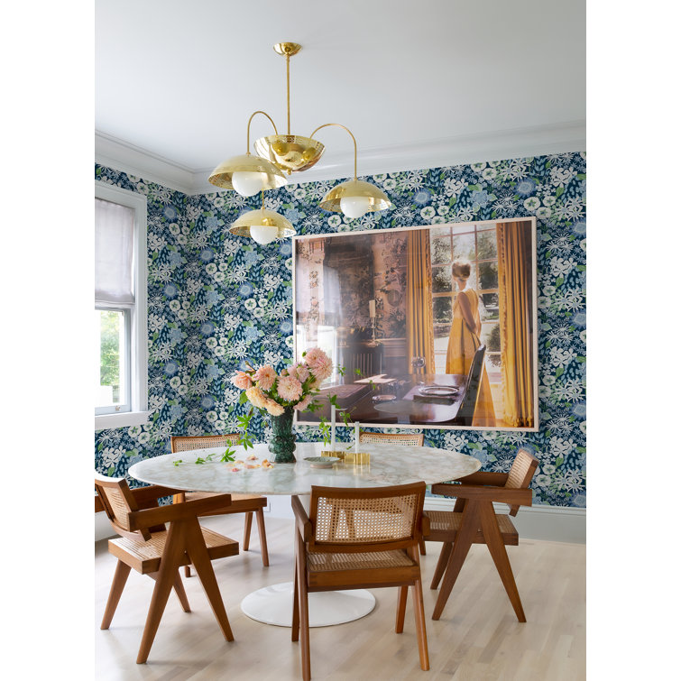 Karina Blue Wildflower Garden Vinyl-Coated Wallpaper Roll